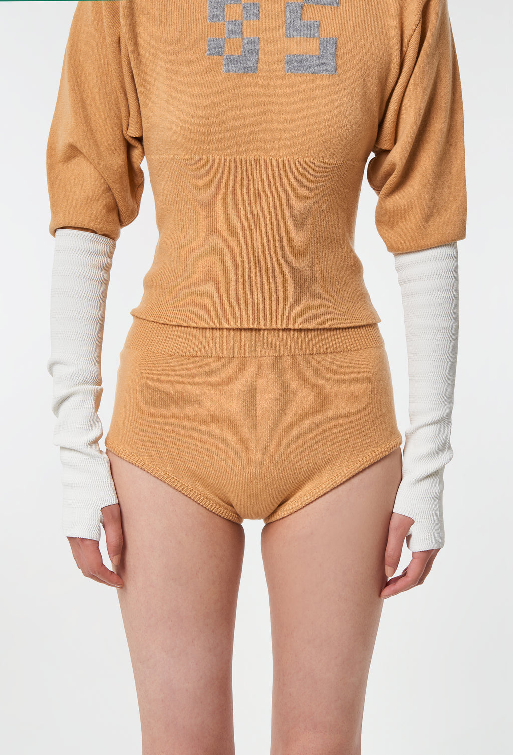 Knit High-waist Shorts in Camel