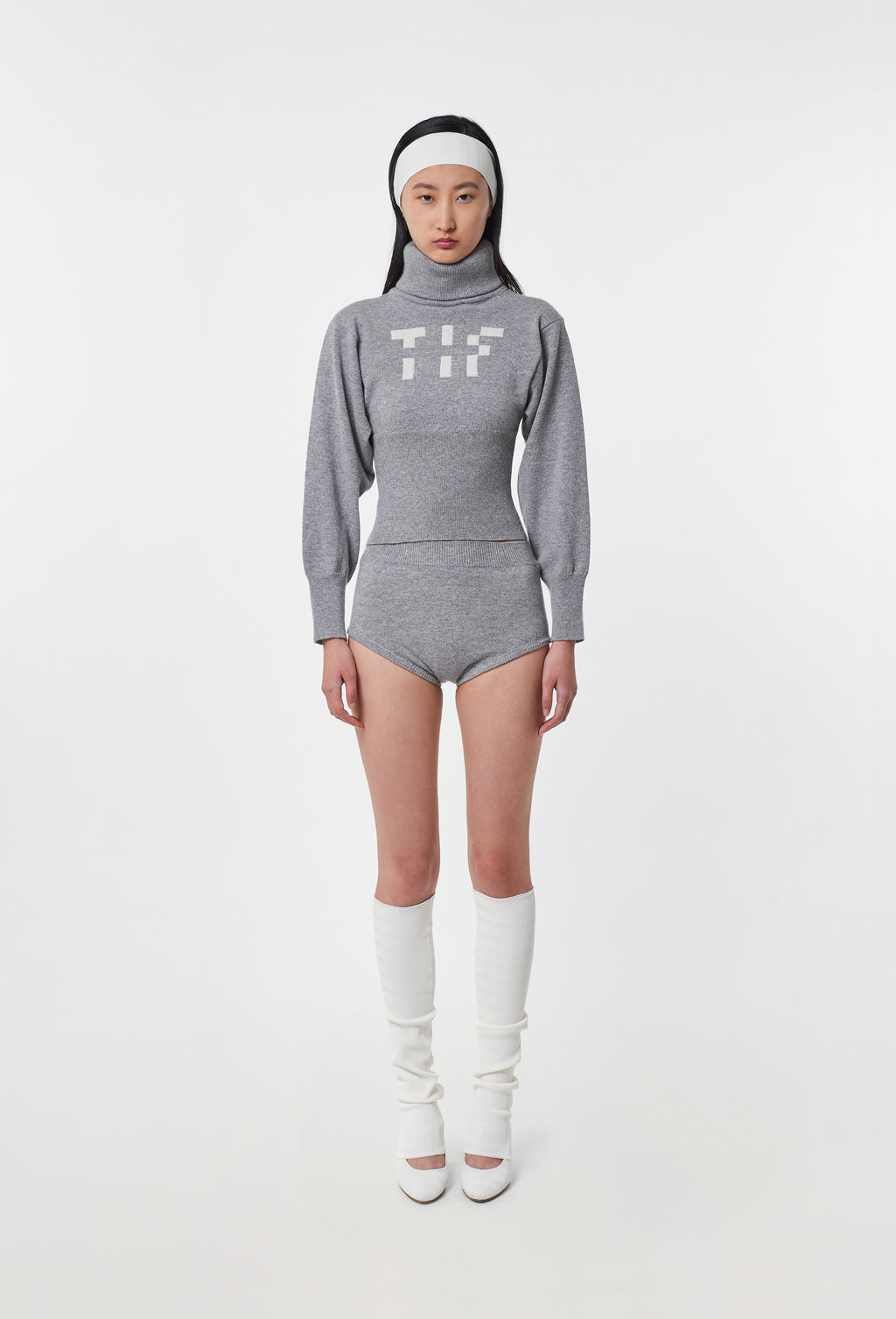 Knit High-waist Shorts in Grey