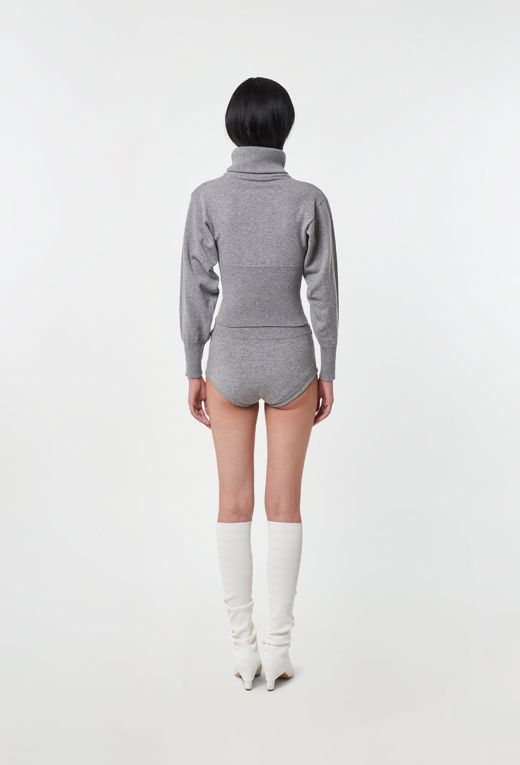 Knit High-waist Shorts in Grey