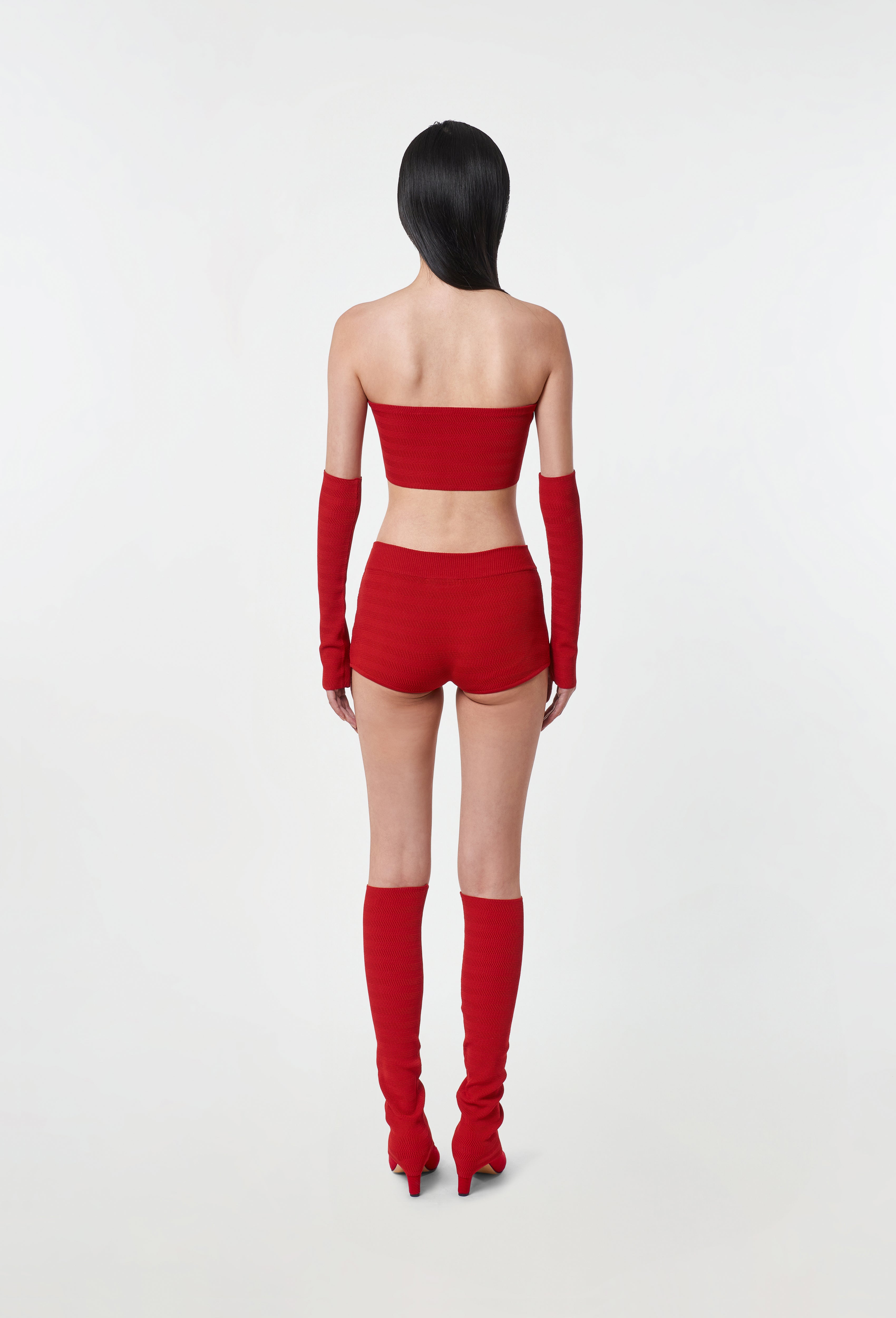 Geometric Rib-Knit Shorts in Apple Red