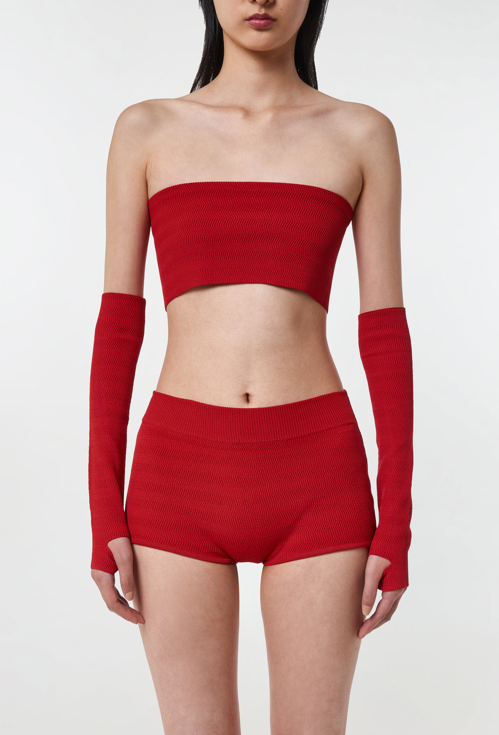 Geometric Rib-Knit Shorts in Apple Red