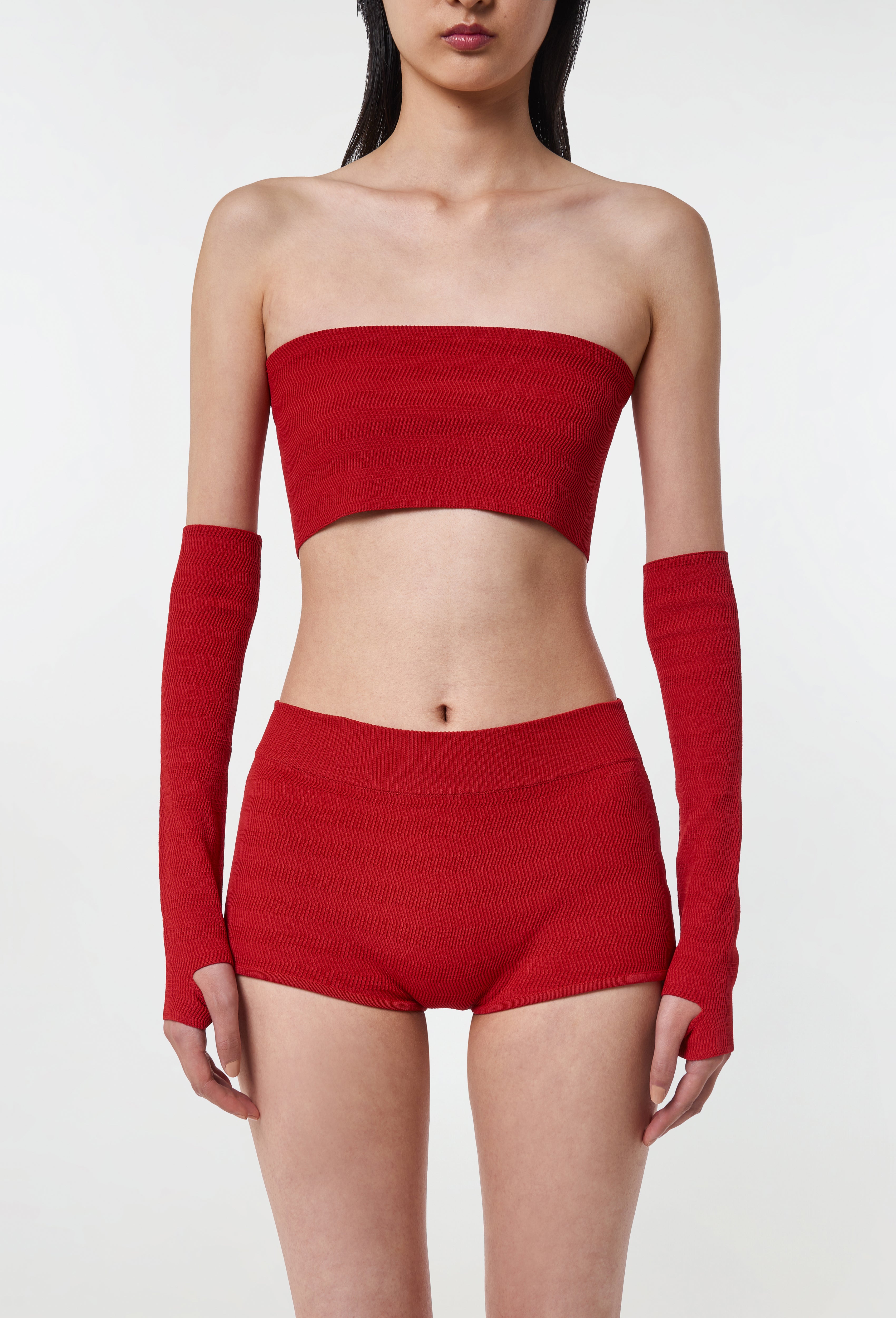 Geometric Rib-Knit Shorts in Apple Red