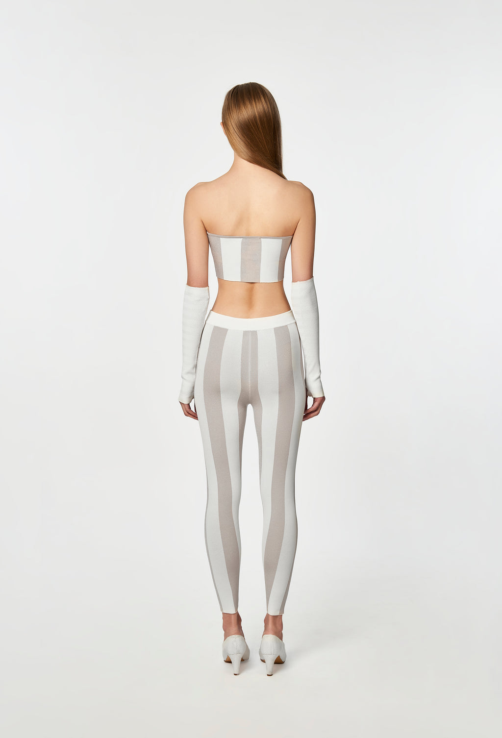 Knit Striped Leggings in Silver and White