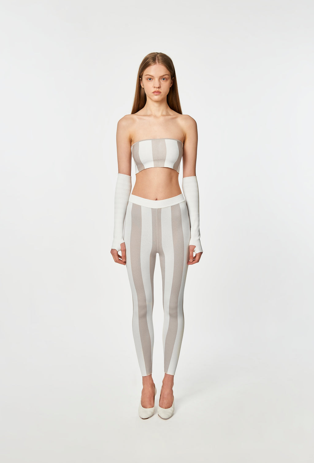 Knit Striped Bandeau Top in Silver and White