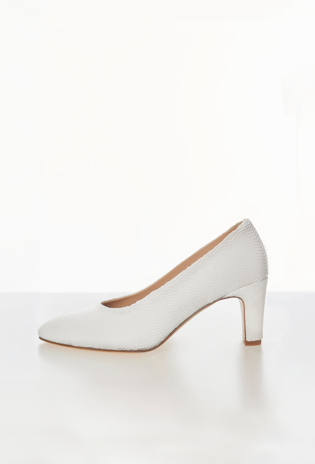 Geometric Rib-Knit Pumps in White