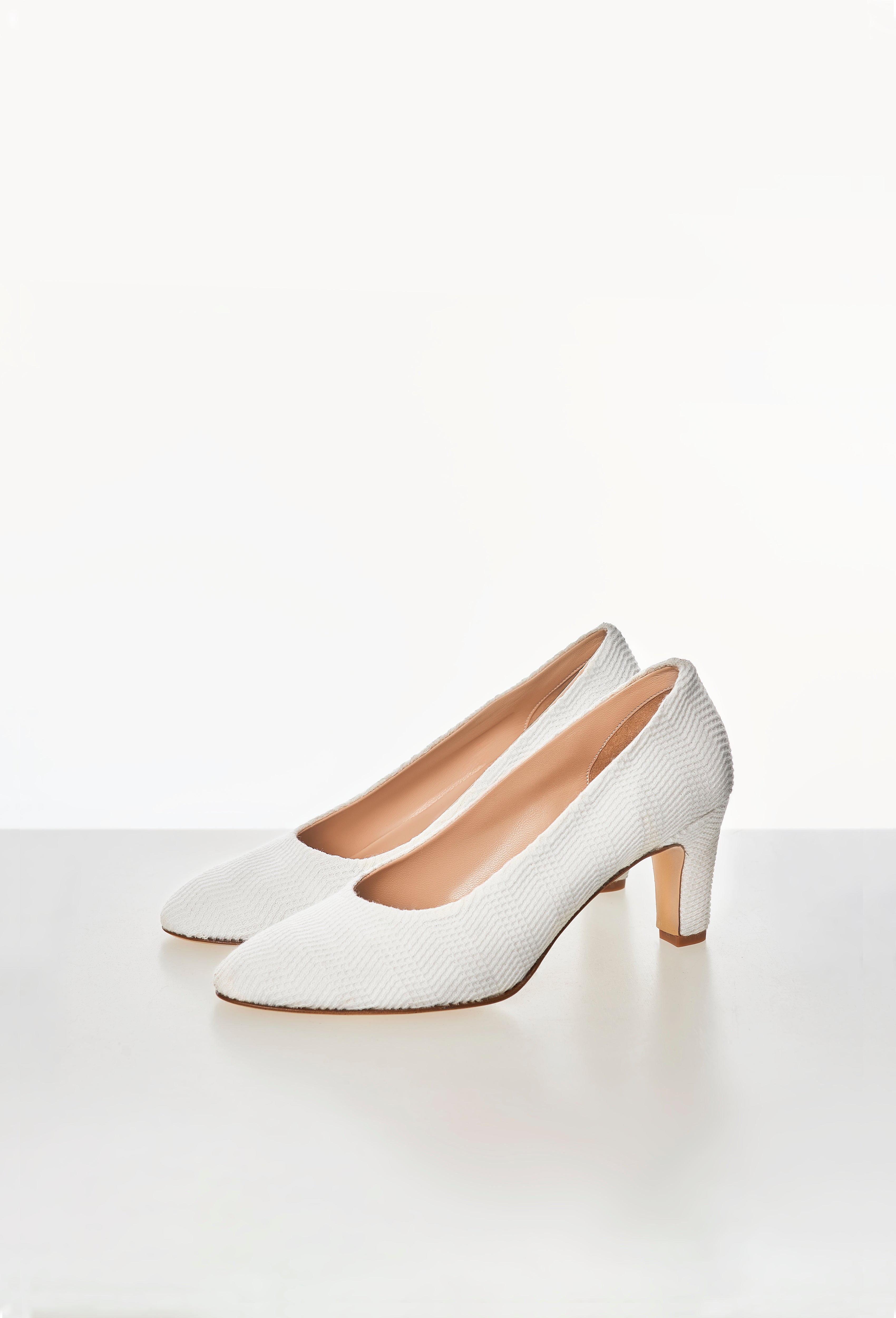 Geometric Rib-Knit Pumps in White