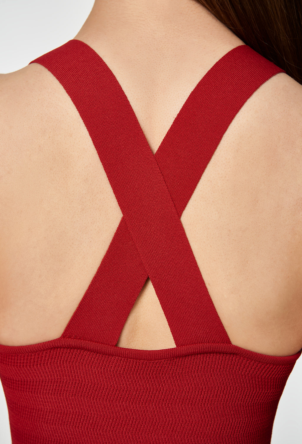 Geometric Rib-Knit Dungaree Dress in Apple Red