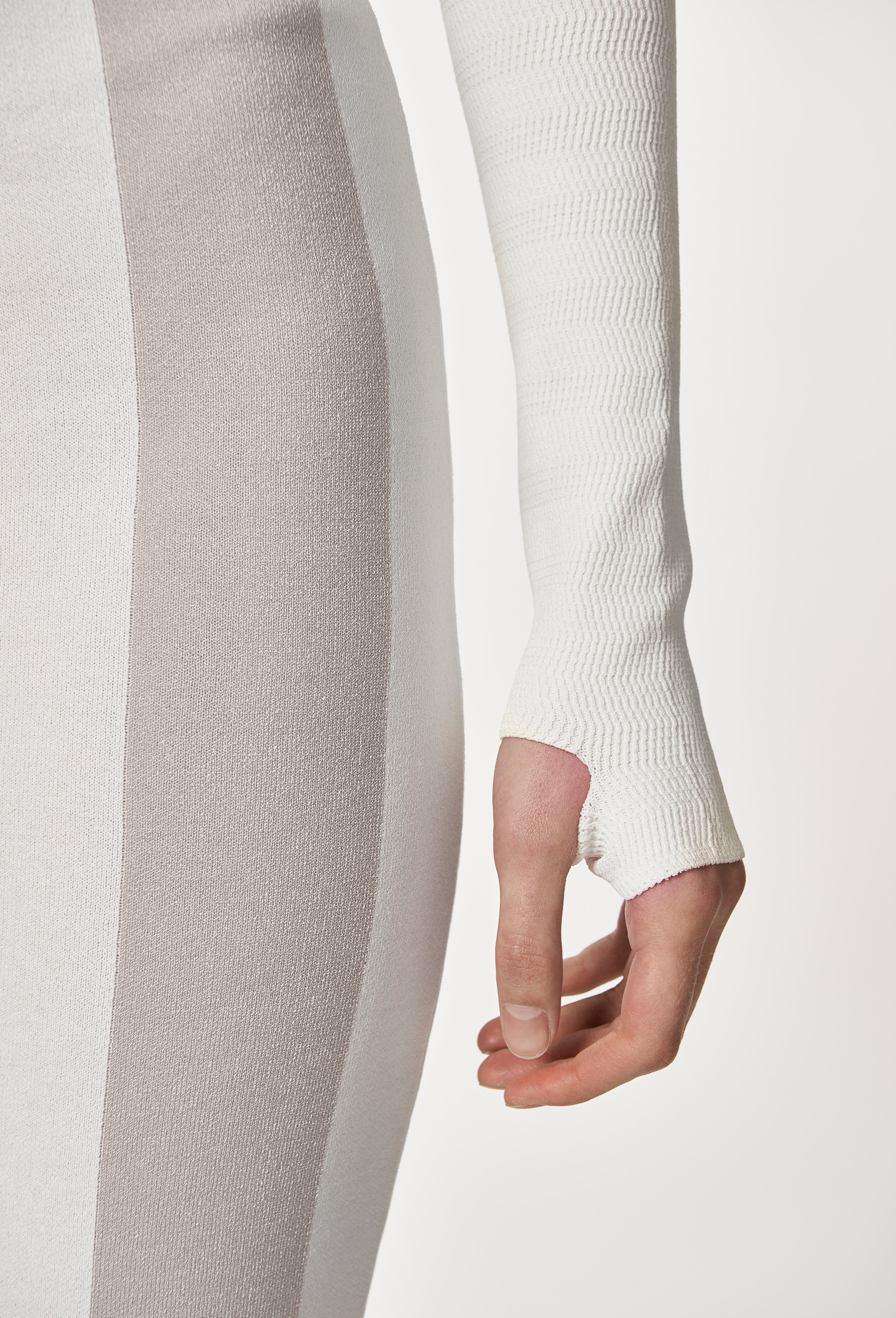Geometric Rib-Knit Arm Warmer Gloves in White
