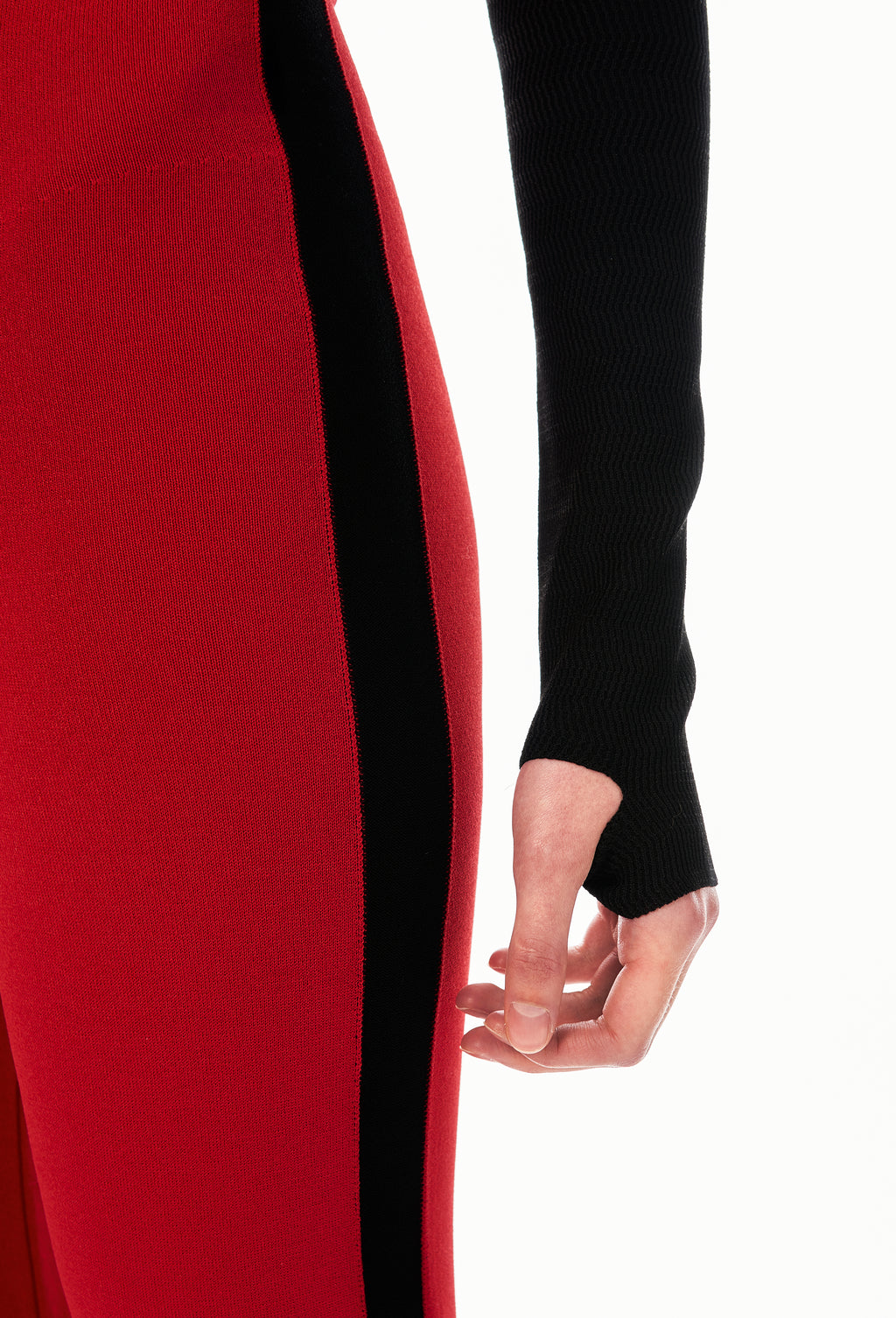 Knit Tube Jumpsuit in Apple Red with Black Side Band