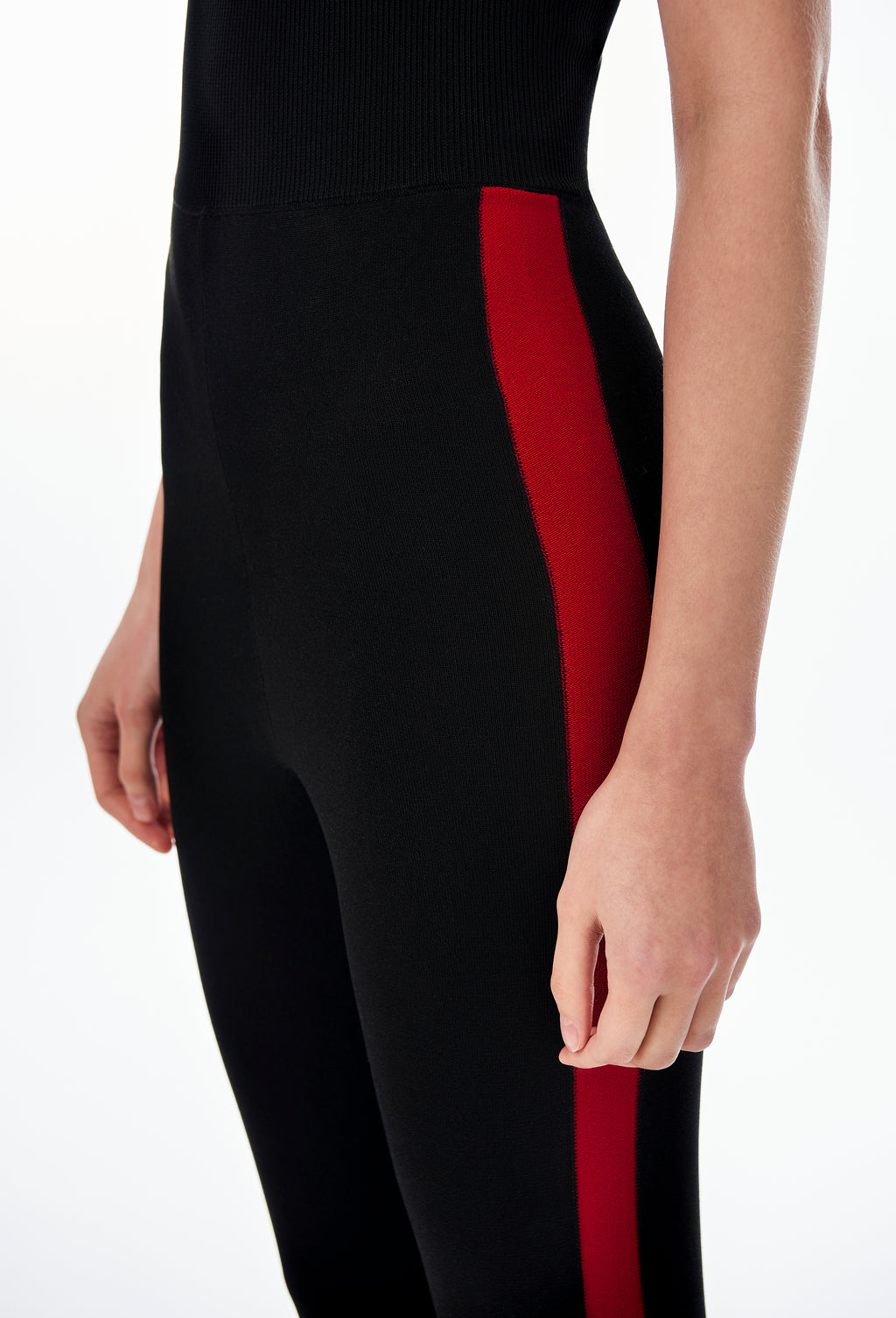 Knit Tube Jumpsuit in Black with Apple Red Side Band