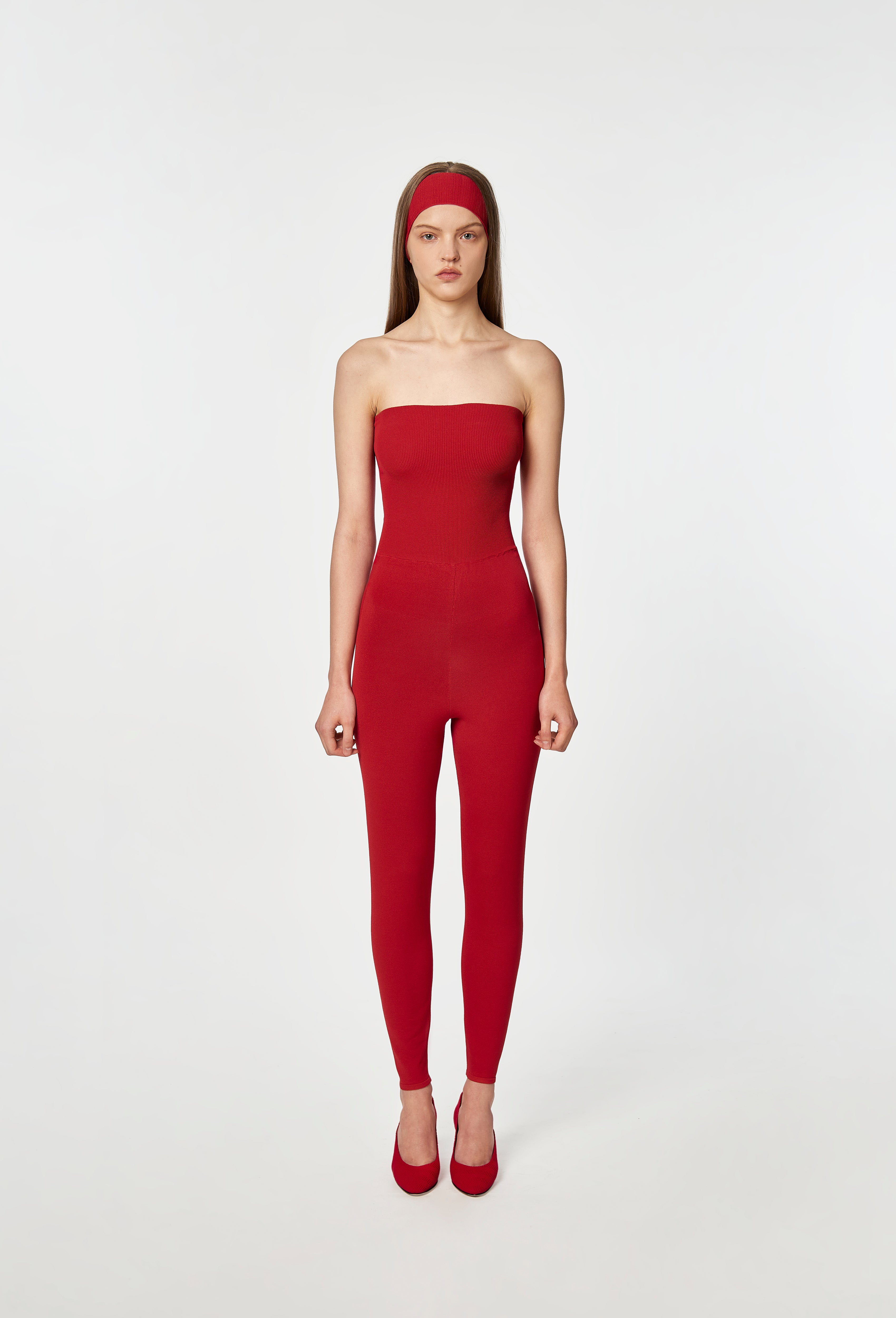 Knit Tube Jumpsuit in Apple Red