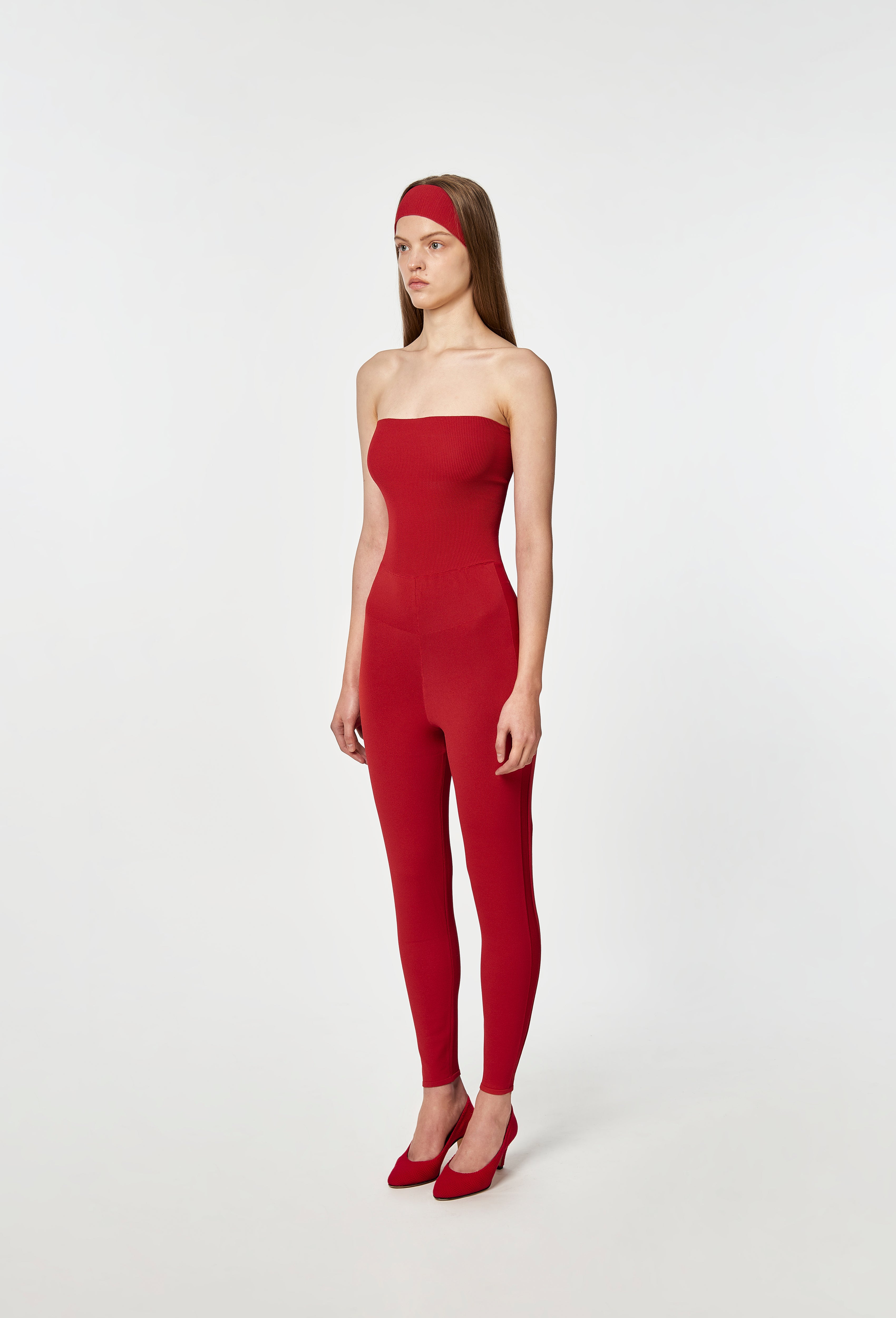 Knit Tube Jumpsuit in Apple Red