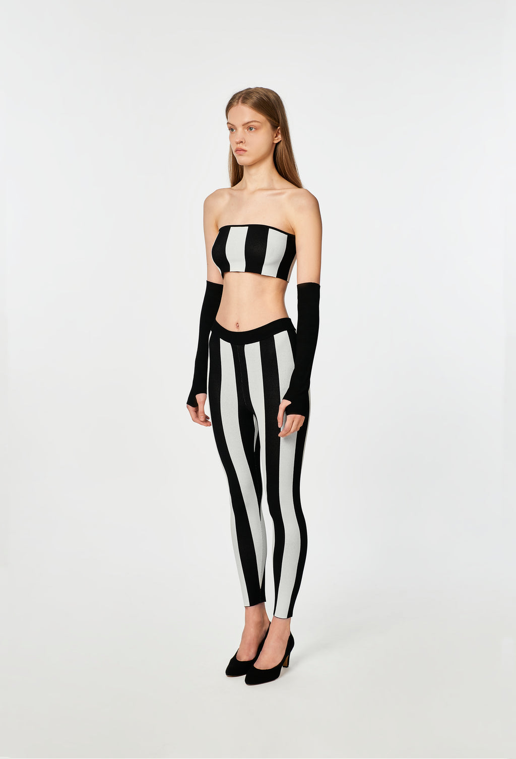 Knit Striped Leggings in Black and White