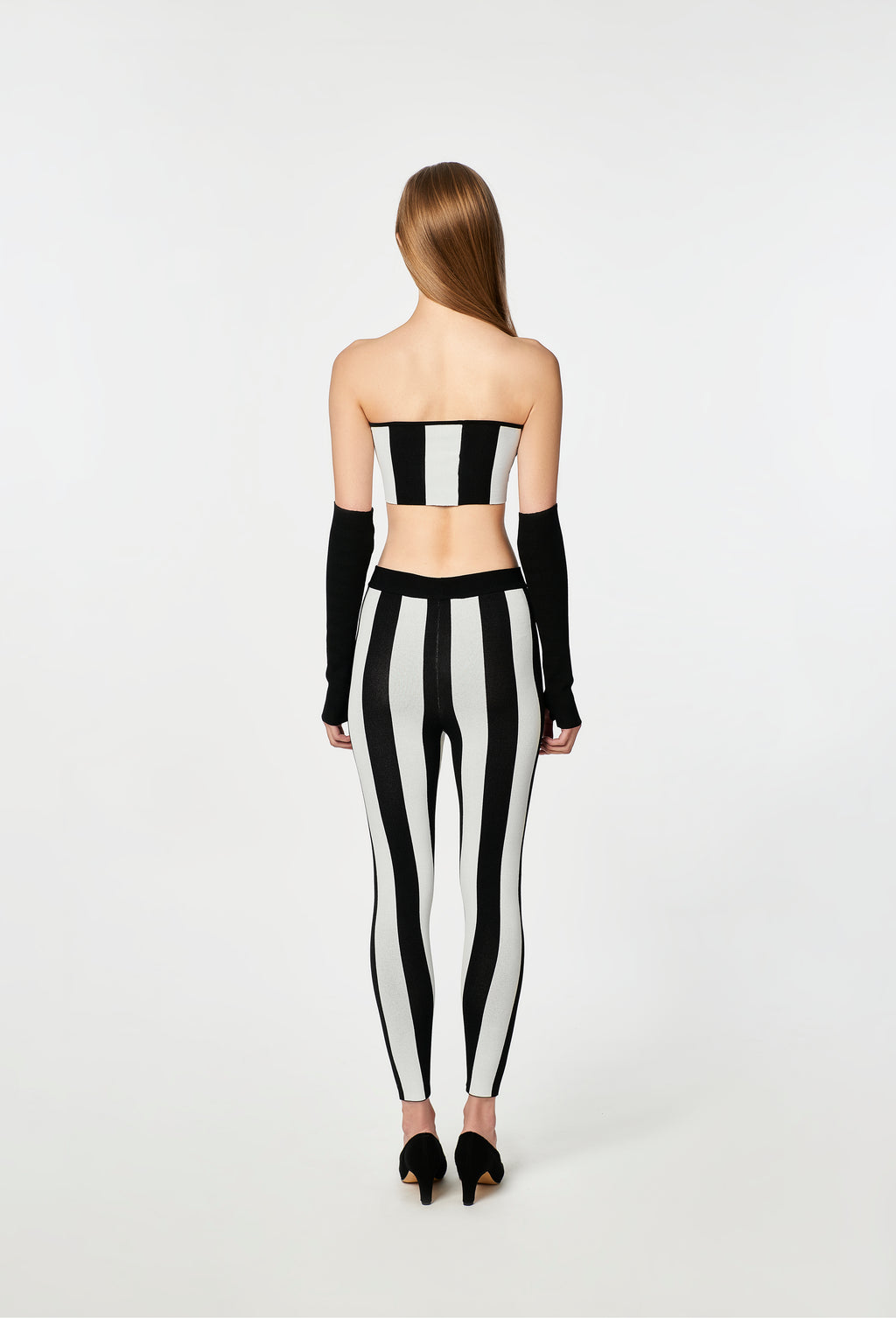 Knit Striped Bandeau Top in Black and White