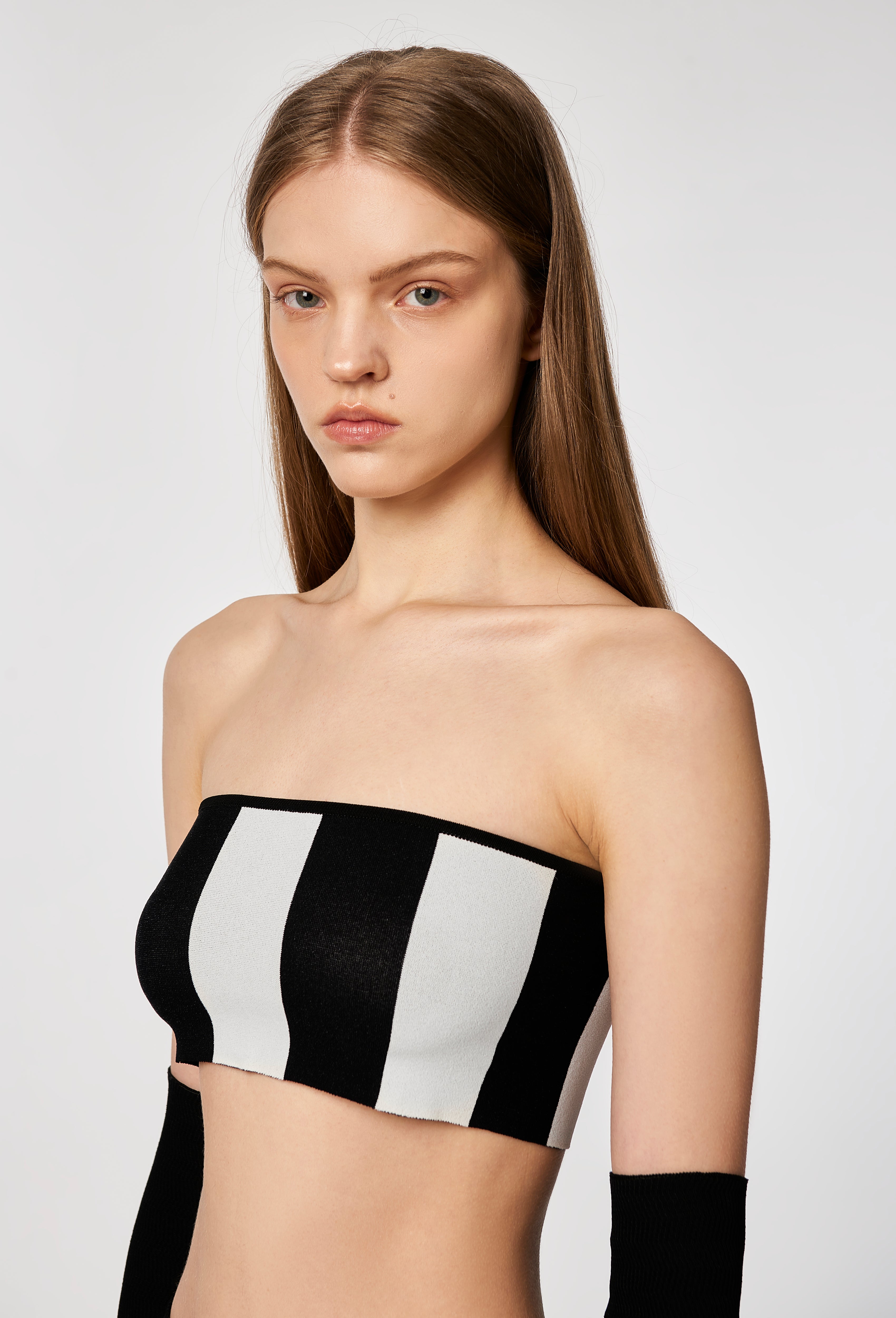 Knit Striped Bandeau Top in Black and White