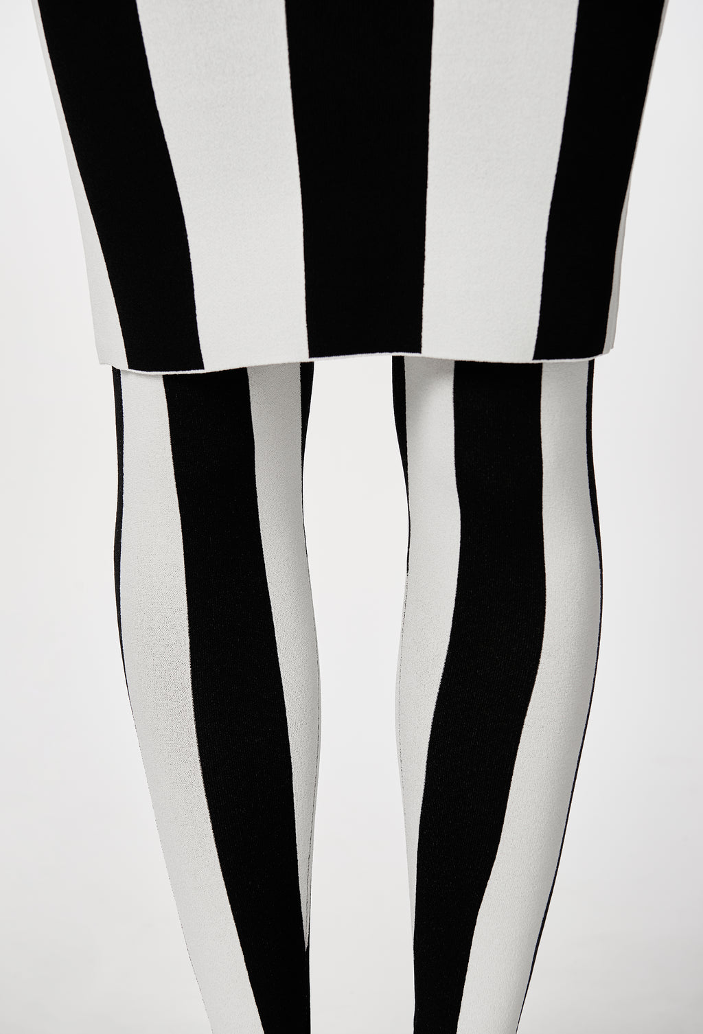 Knit Striped Dungaree Dress in Black and White