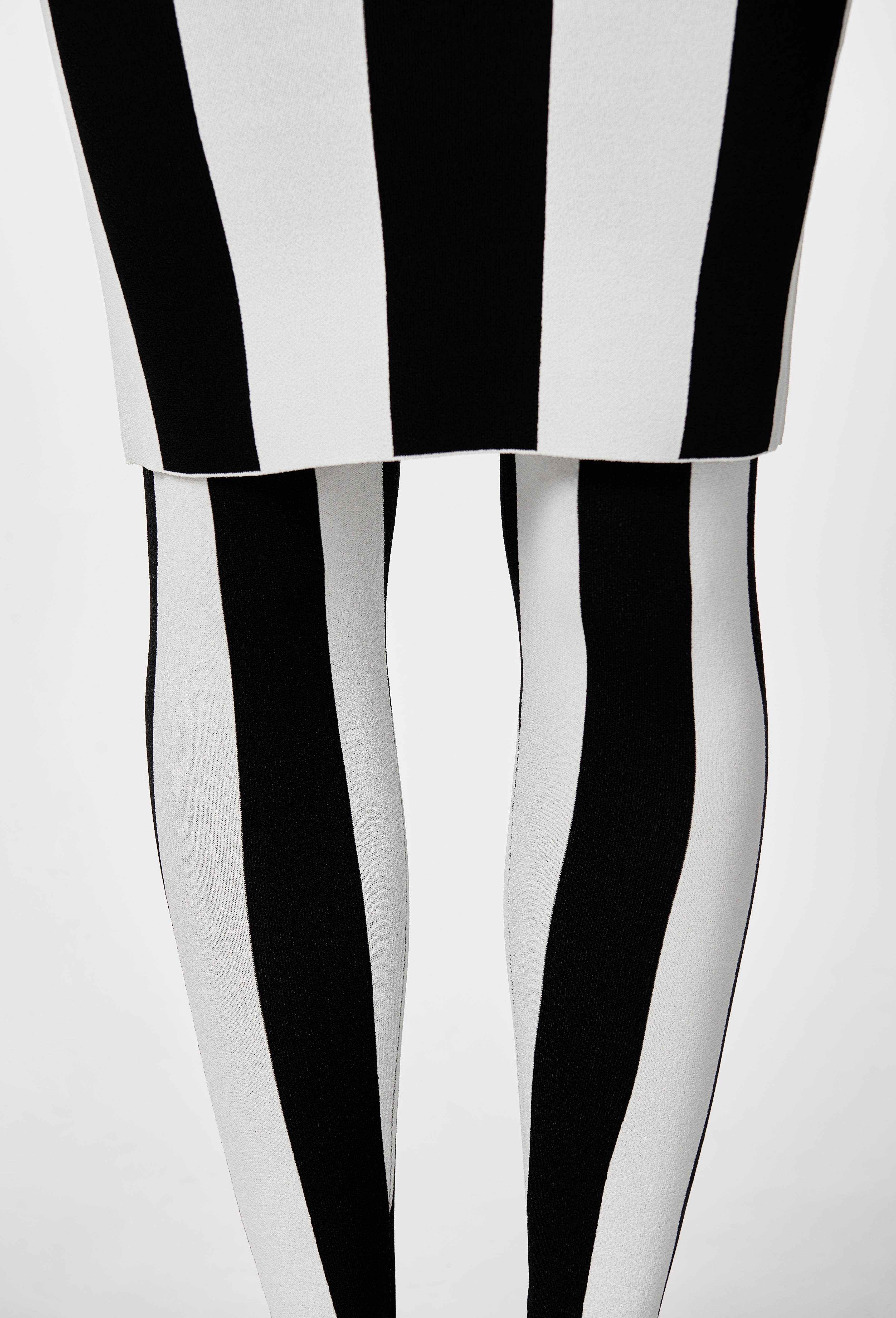 Knit Striped Dungaree Dress in Black and White