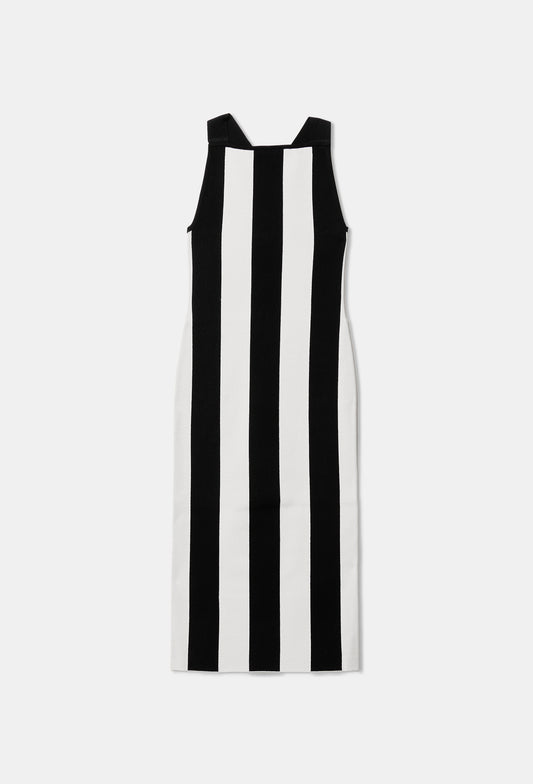 Knit stripe dungaree dress