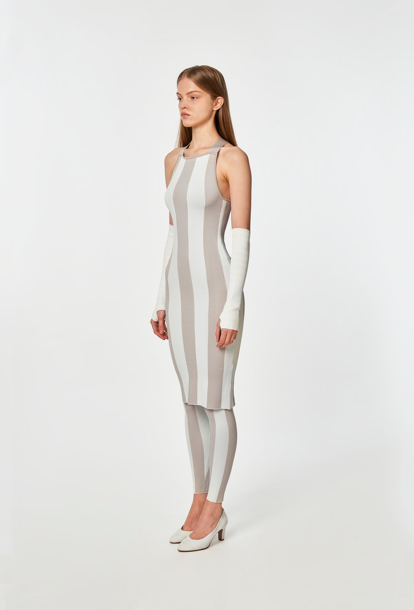 Knit stripe dungaree dress