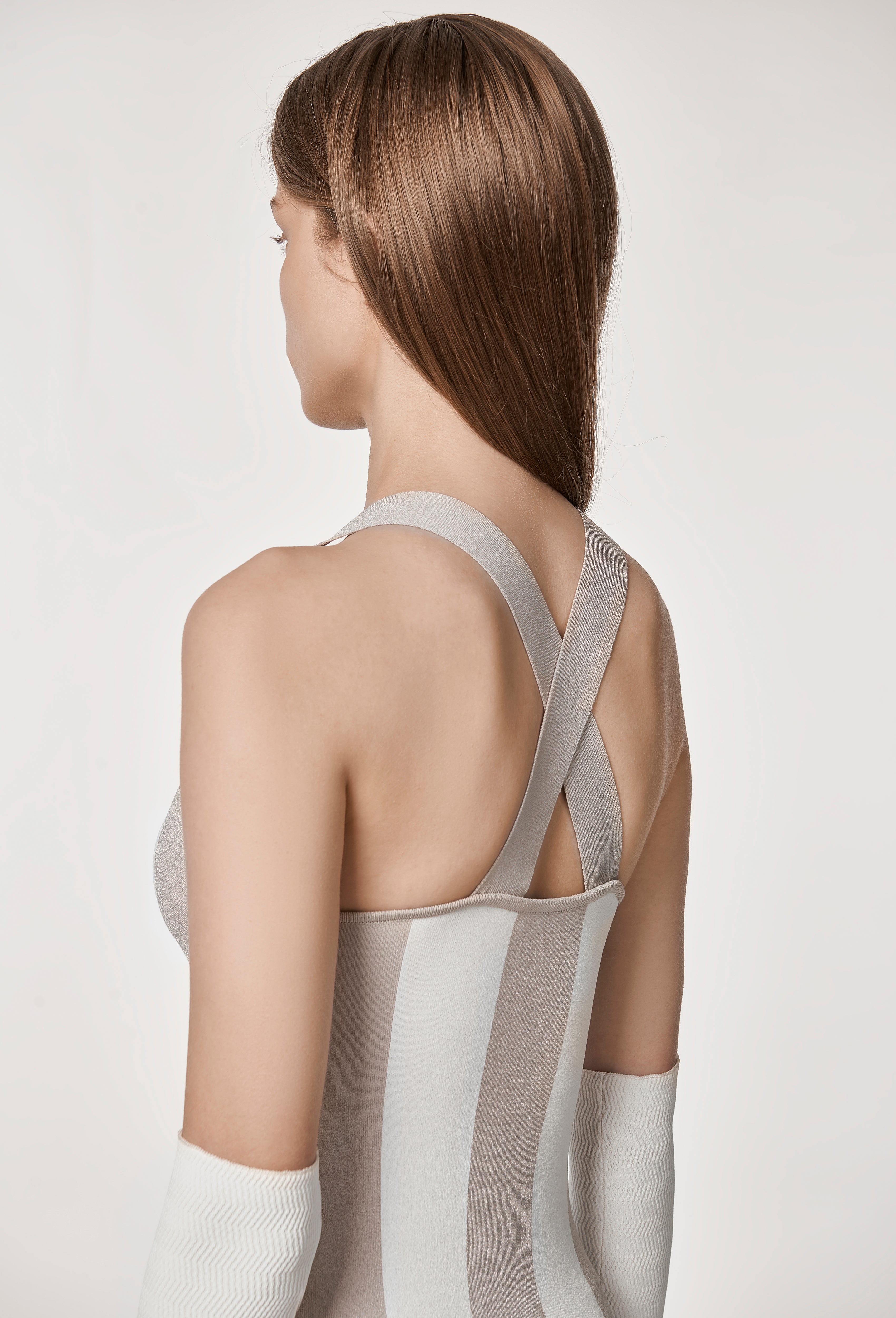 Knit Striped Dungaree Dress in Silver and White