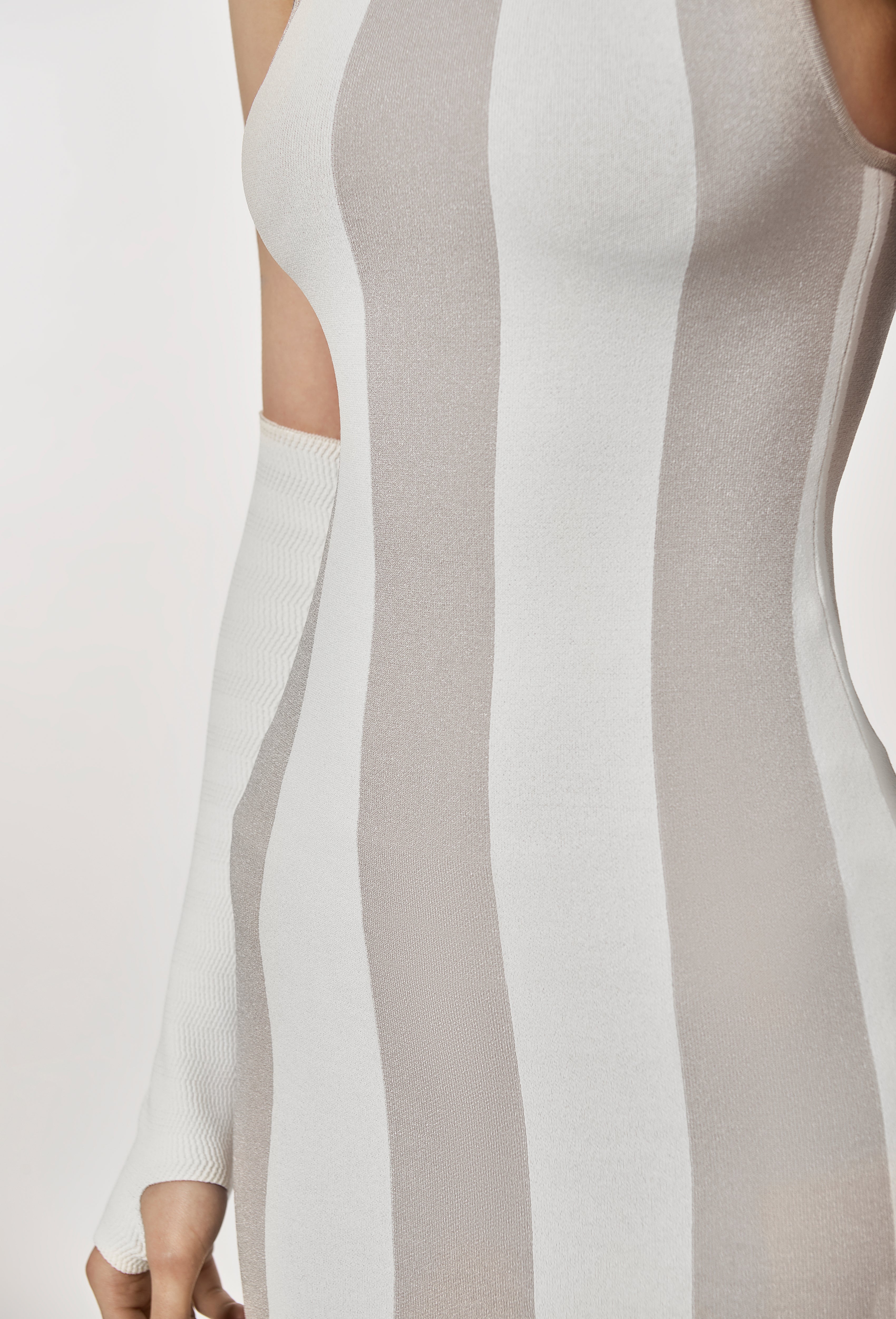 Knit Striped Dungaree Dress in Silver and White