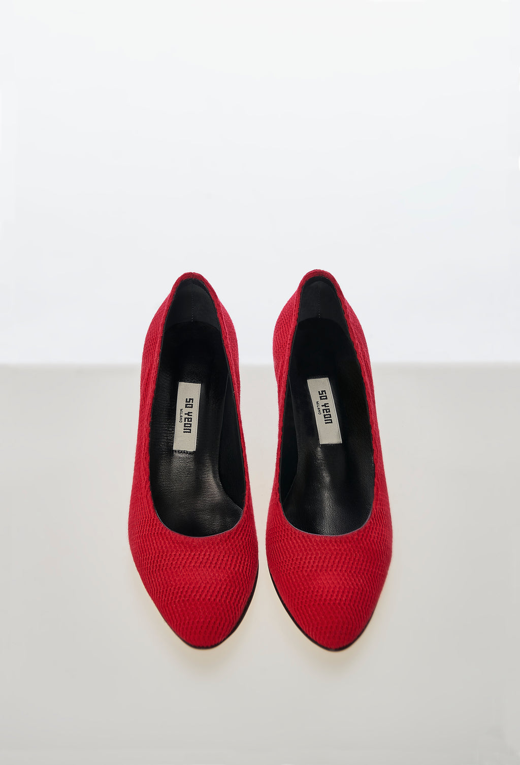 Geometric Rib-Knit Pumps in Apple Red