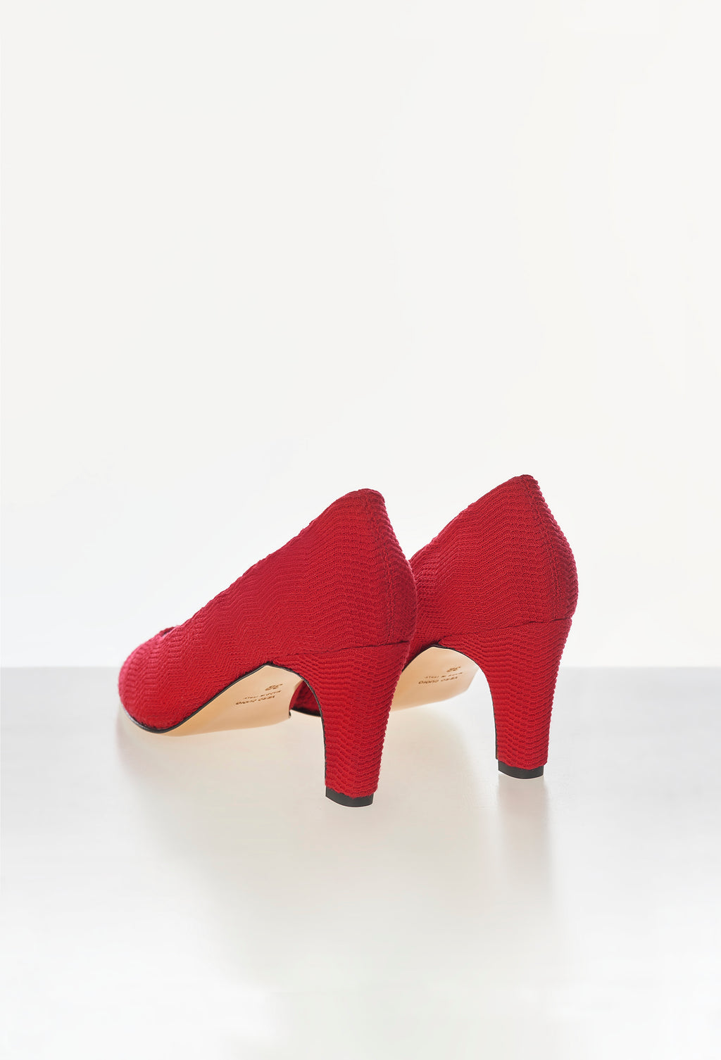 Geometric Rib-Knit Pumps in Apple Red